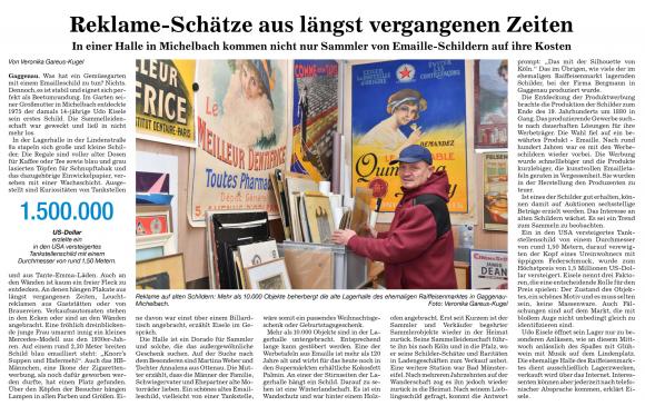 Reklame auf alten Schildern: Mehr als 10.000 Objekte beherbergt die alte Lagerhalle des ehemaligen Raiffeisenmarktes in Gaggenau- Michelbach. Foto/Bericht: Veronika Gareus-Kugel